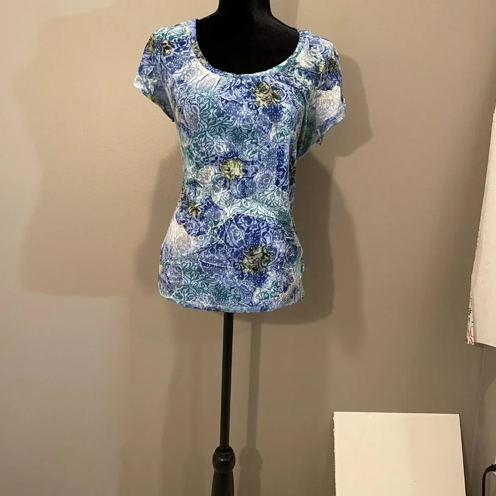 Relativity Womens SHEER Floral Print Sht Sl. Top sz L NWOT - Picture 1 of 4